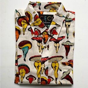 NWT CECI Men's Mushroom Print Shirt - Multicolor